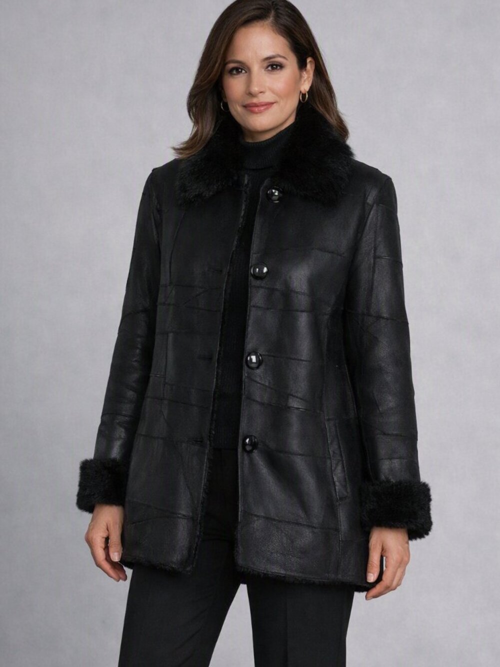 Jean Guise Tamara A.S. 100% Lambskin Elegant Black Women's Coat Jacket Size 14